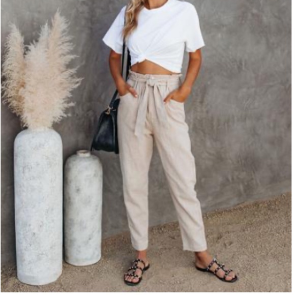 Vici Pants - Vici Top Notch High Rise Tie Trousers Tan Size S